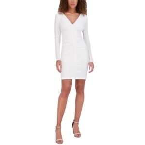 NWT Siena White Long Sleeve Ruched Bodycon Mini Cocktail Dress Size 16